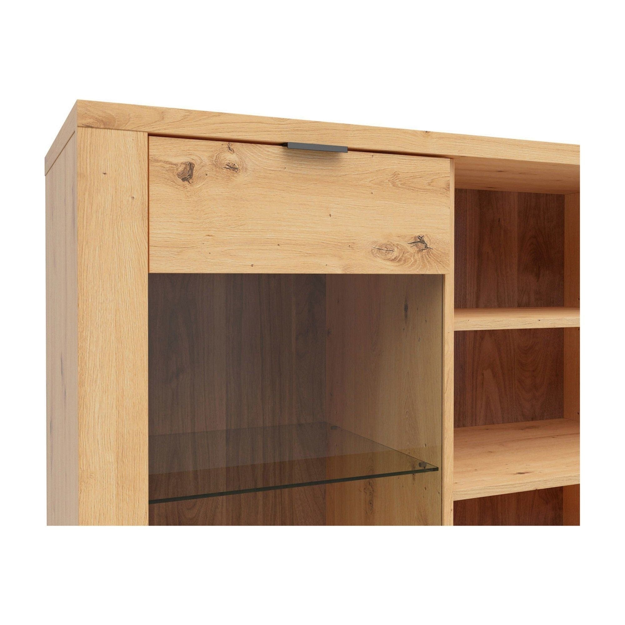 Vitrina OSTIA, stejar artisan/negru, PAL/sticla securizata, 101x42x144 cm