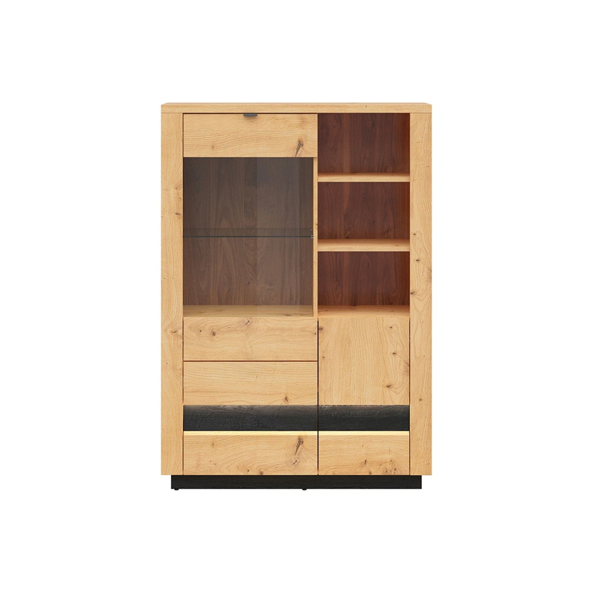 Vitrina OSTIA, stejar artisan/negru, PAL/sticla securizata, 101x42x144 cm