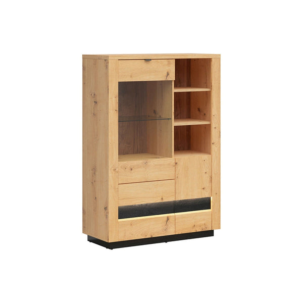 Vitrina OSTIA, stejar artisan/negru, PAL/sticla securizata, 101x42x144 cm