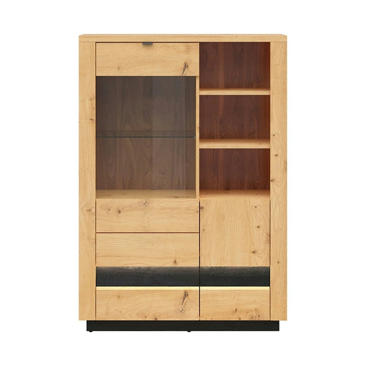 Vitrina OSTIA, stejar artisan/negru, PAL/sticla securizata, 101x42x144 cm