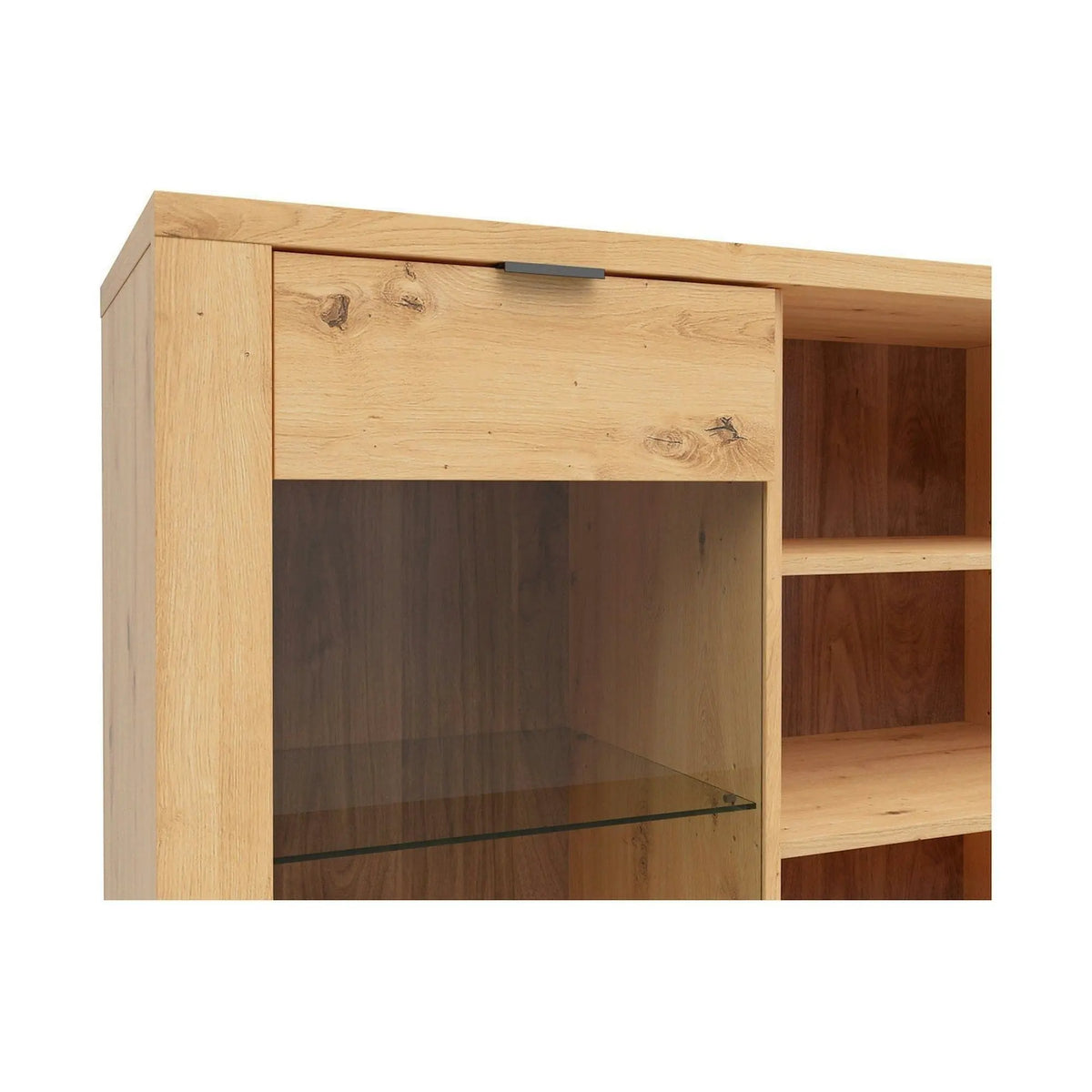 Vitrina OSTIA, stejar artisan/negru, PAL/sticla securizata, 101x42x144 cm