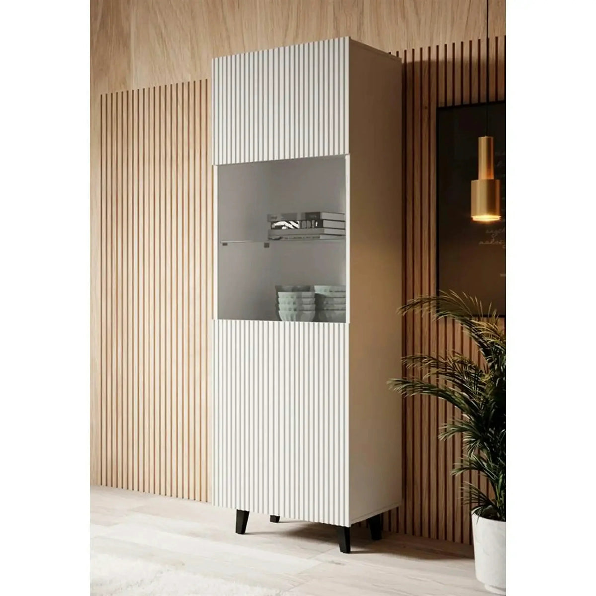 Vitrina PAFOS, alb, PAL laminat/sticla, 60x40x182 cm