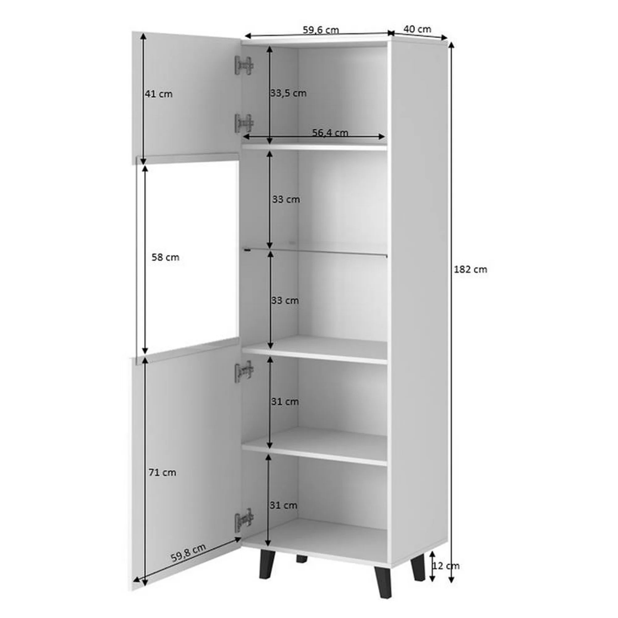 Vitrina PAFOS, alb, PAL laminat/sticla, 60x40x182 cm