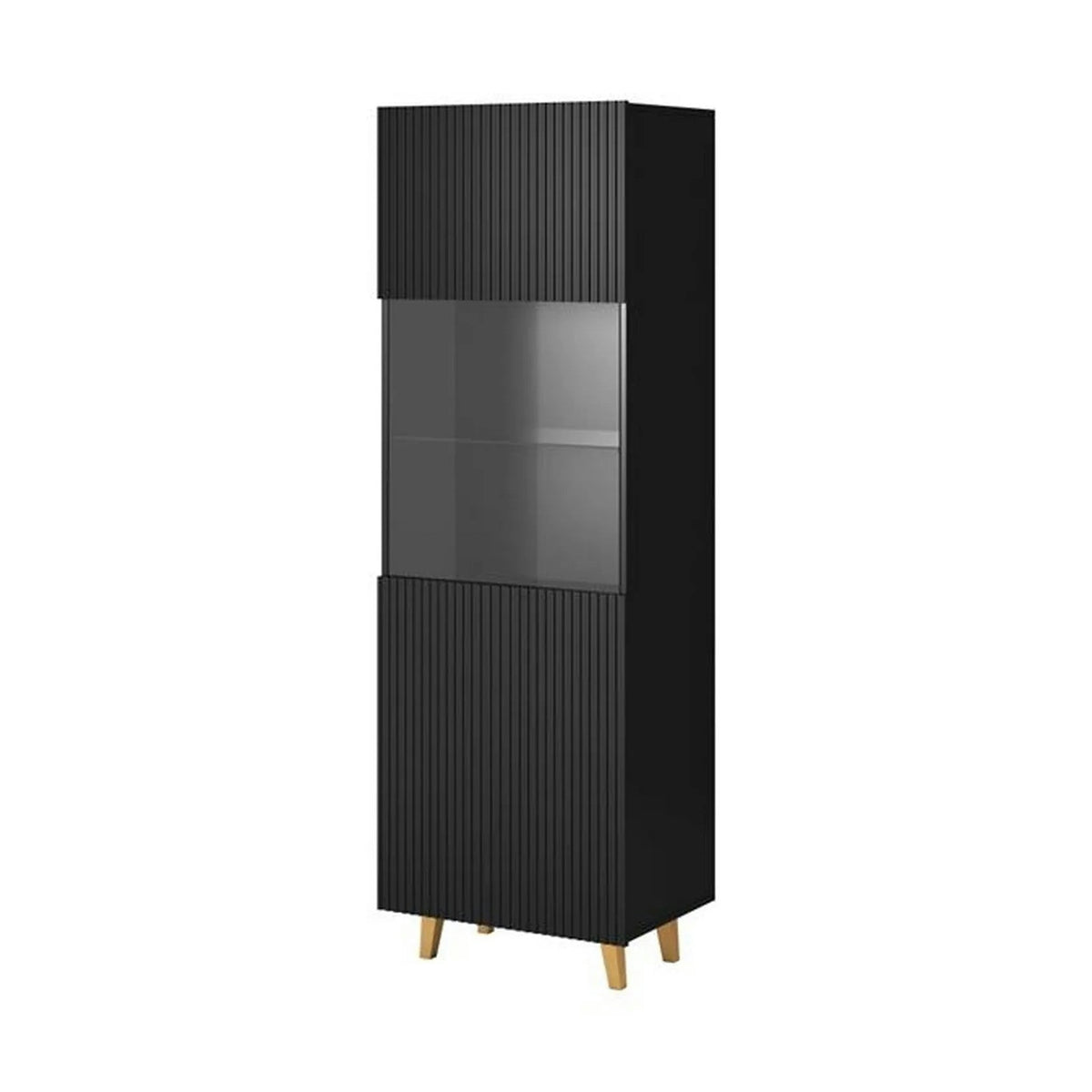 Vitrina PAFOS, negru, PAL laminat/sticla, 60x40x182 cm