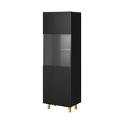 Vitrina PAFOS, negru, PAL laminat/sticla, 60x40x182 cm