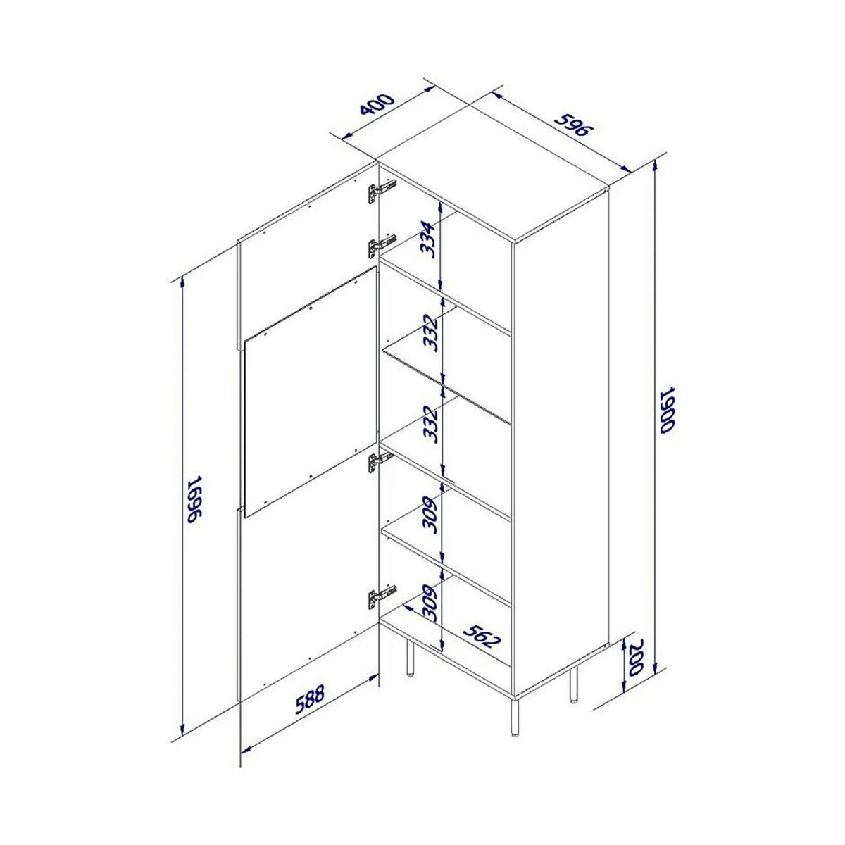 Vitrina PALAZZO, negru, PAL laminat/sticla, 60x42x190 cm