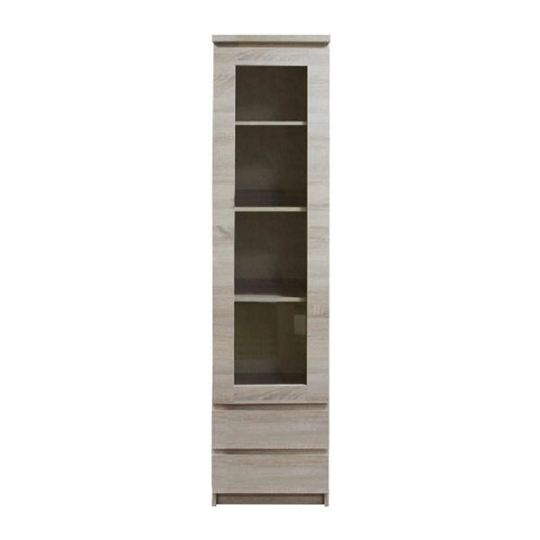 Vitrina PANAMA Tip 04 1D2S, stejar deschis, PAL melaminat/sticla, 50x41x200 cm
