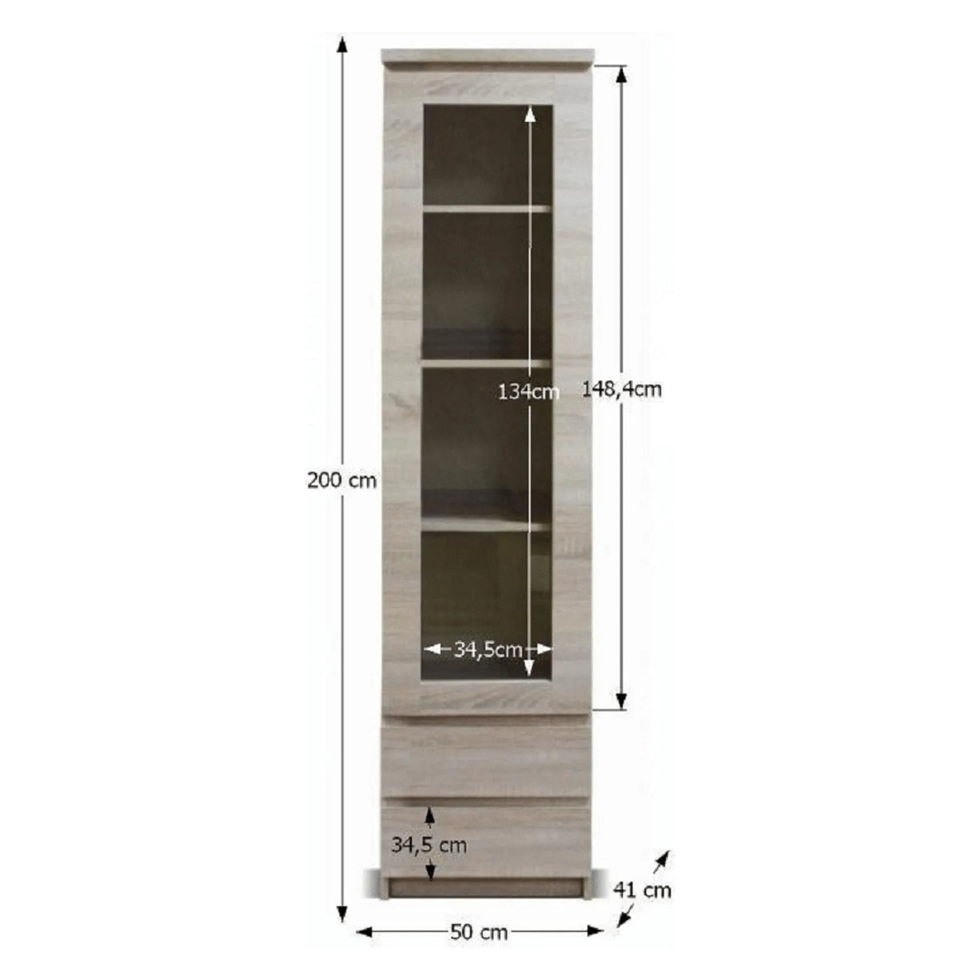 Vitrina PANAMA Tip 04 1D2S, stejar deschis, PAL melaminat/sticla, 50x41x200 cm