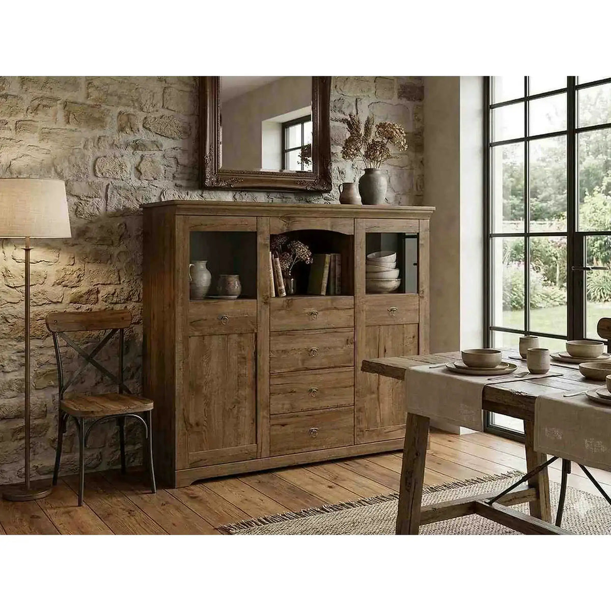 Vitrina PATRAS KOM2W4S, stejar april, PAL, 153x45x129 cm