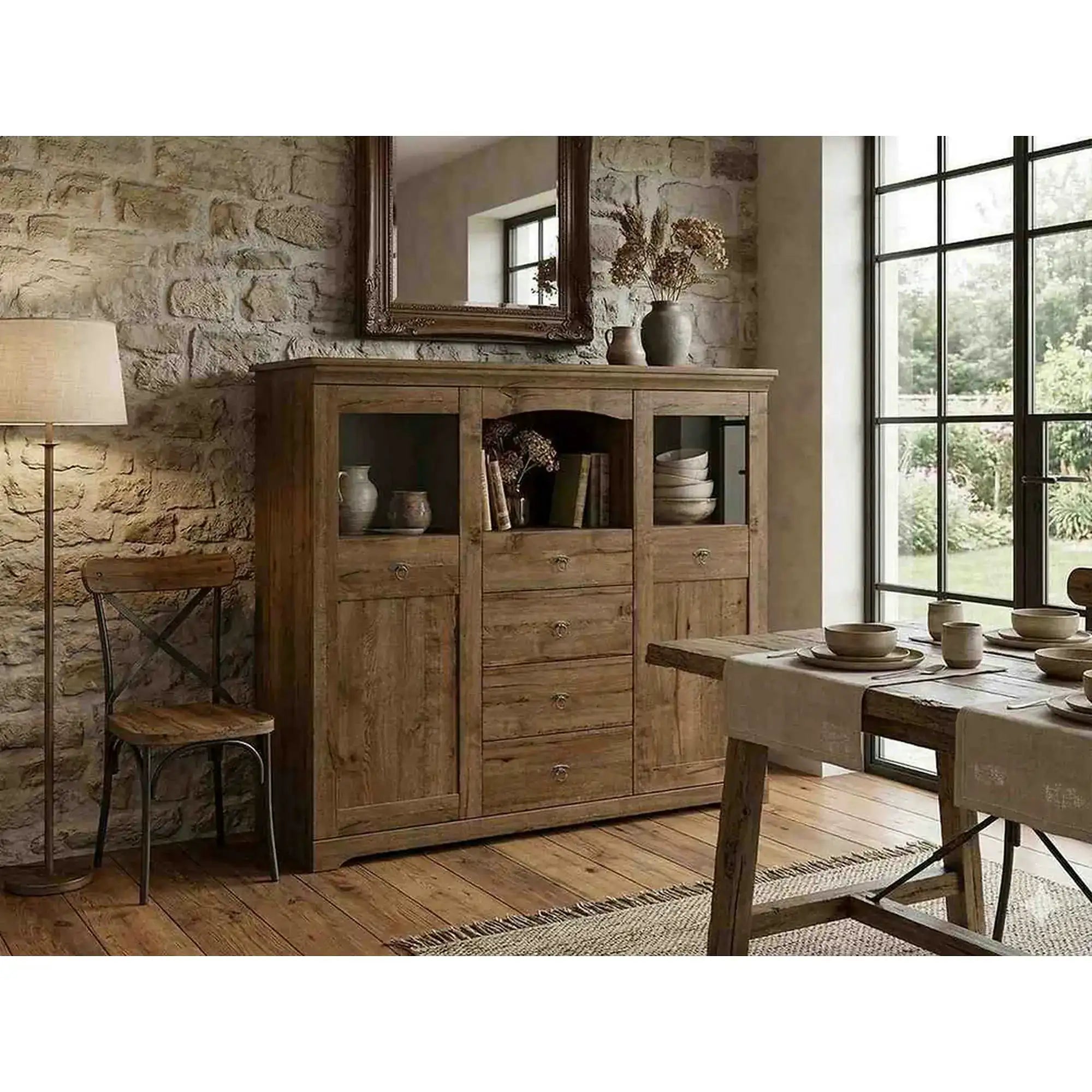Vitrina PATRAS KOM2W4S, stejar april, PAL, 153x45x129 cm