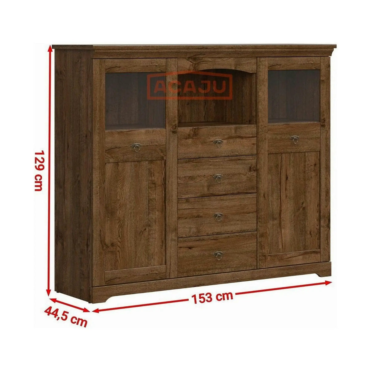 Vitrina PATRAS KOM2W4S, stejar april, PAL, 153x45x129 cm