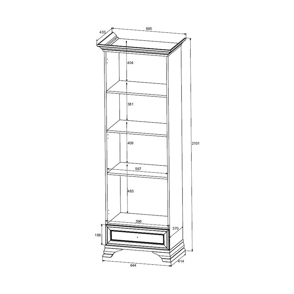 Vitrina pentru living IDENTO, alb, PAL/sticla, 70x43x210 cm