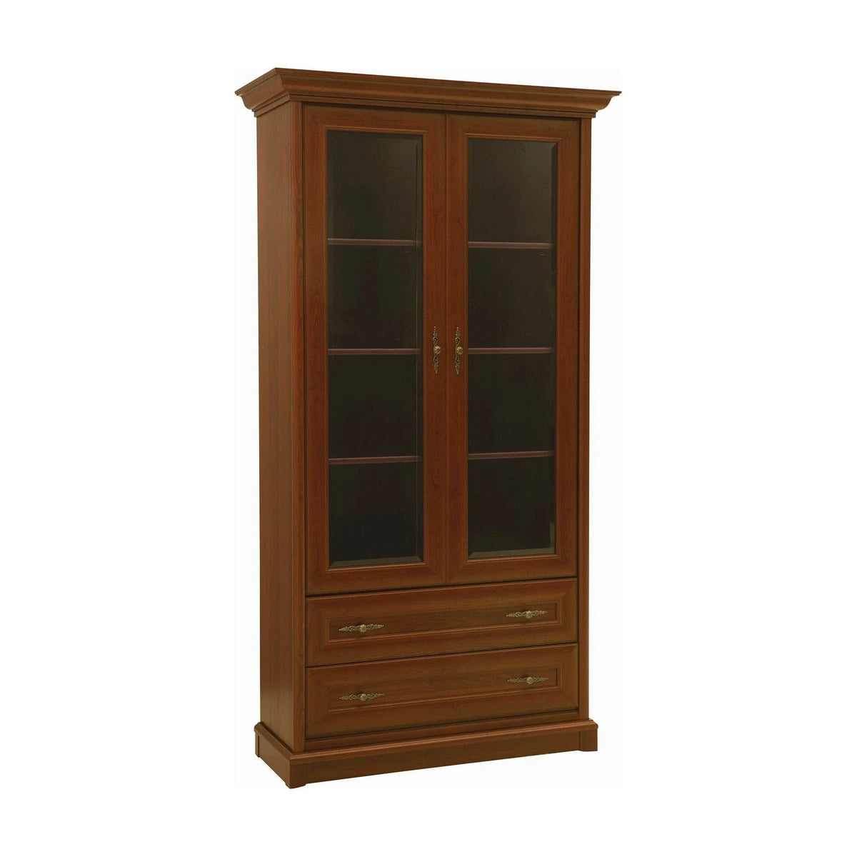 Vitrina pentru living KENT, castan, PAL/sticla securizata, 110x43x205 cm