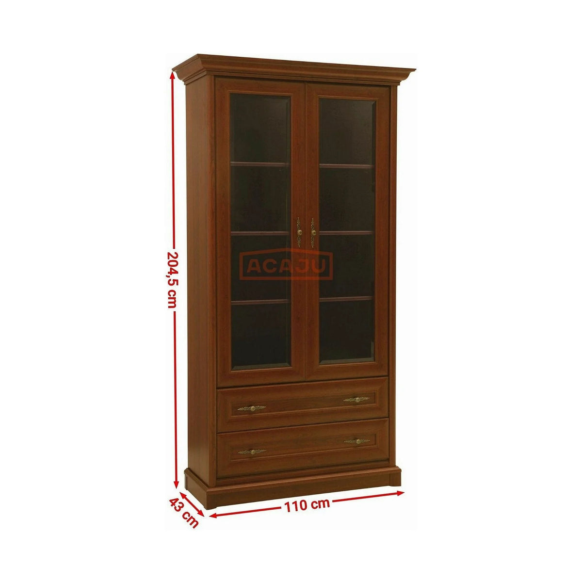 Vitrina pentru living KENT, castan, PAL/sticla securizata, 110x43x205 cm