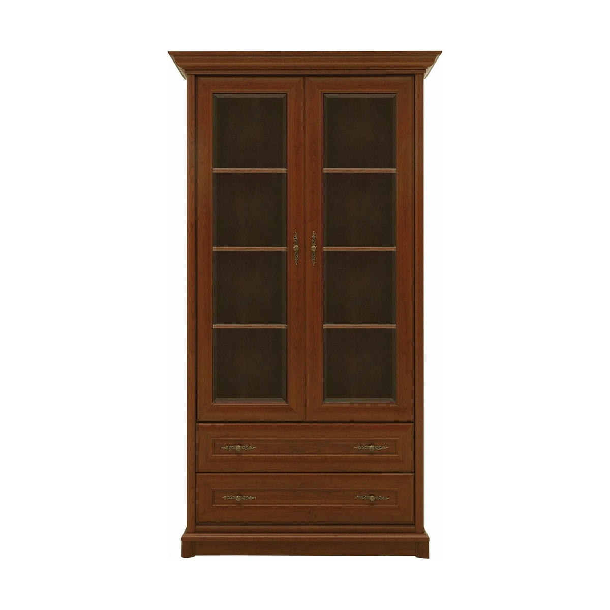 Vitrina pentru living KENT, castan, PAL/sticla securizata, 110x43x205 cm