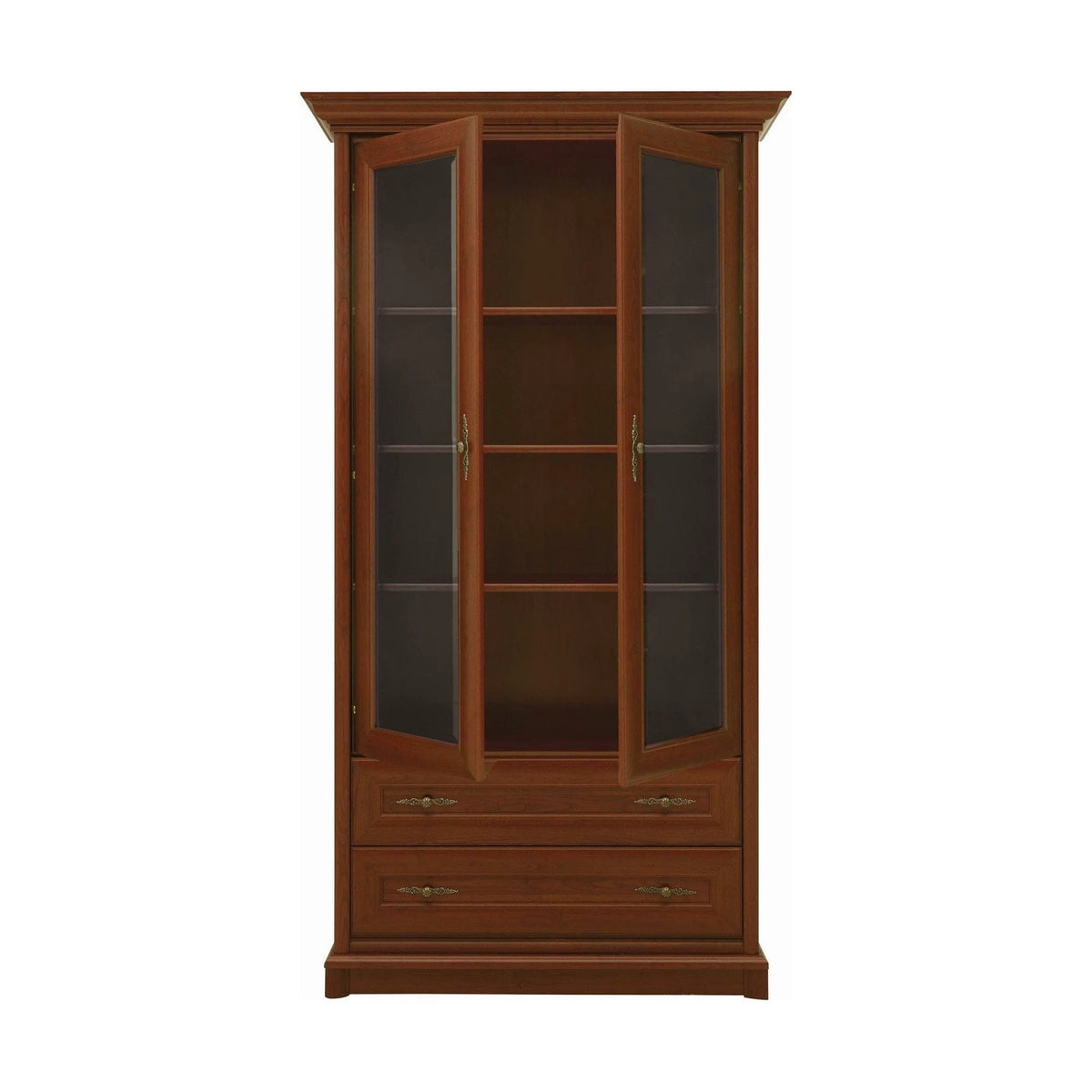 Vitrina pentru living KENT, castan, PAL/sticla securizata, 110x43x205 cm