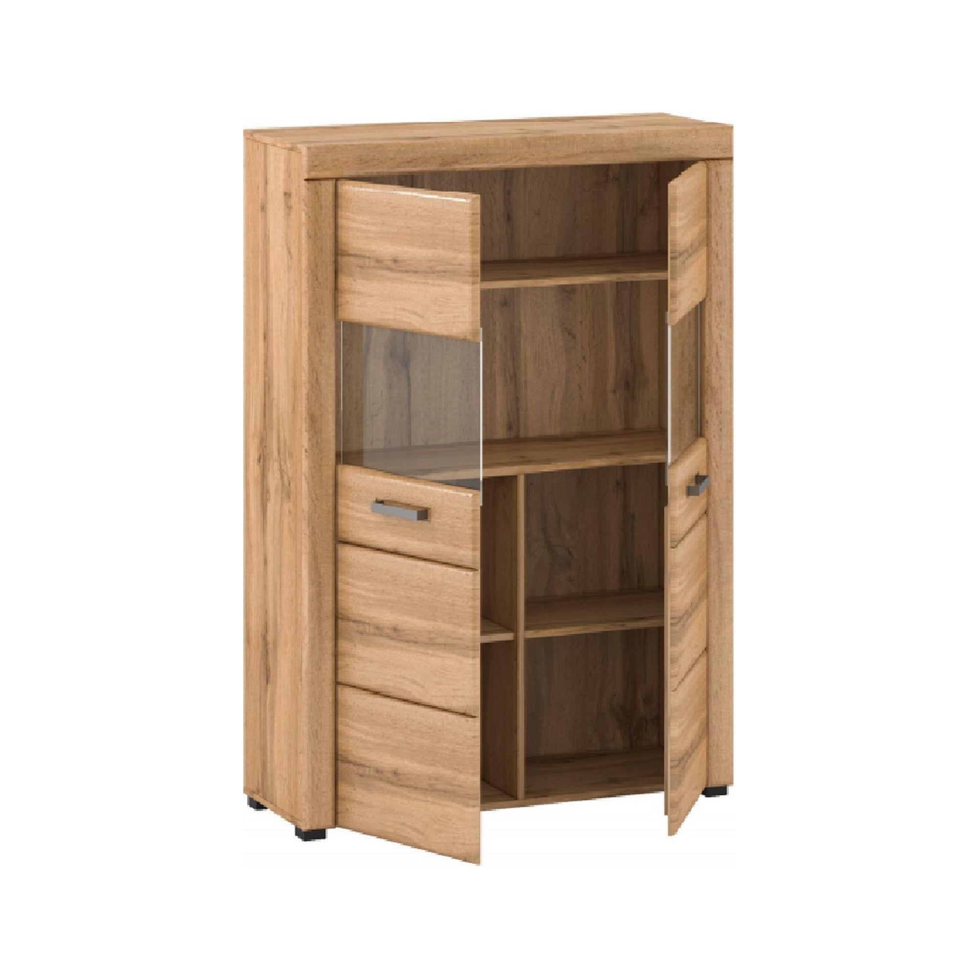 Vitrina PUSAN C, stejar, MDF/sticla, 100x37x146 cm