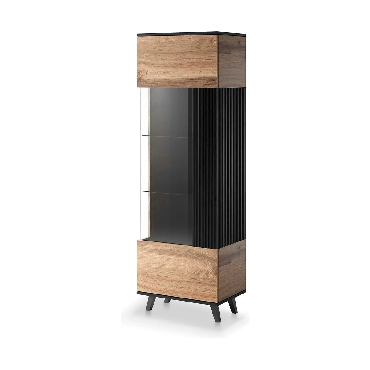 Vitrina RANDOM, stejar wotan/negru, PAL furniruit/polipropilena, 60x40x182 cm