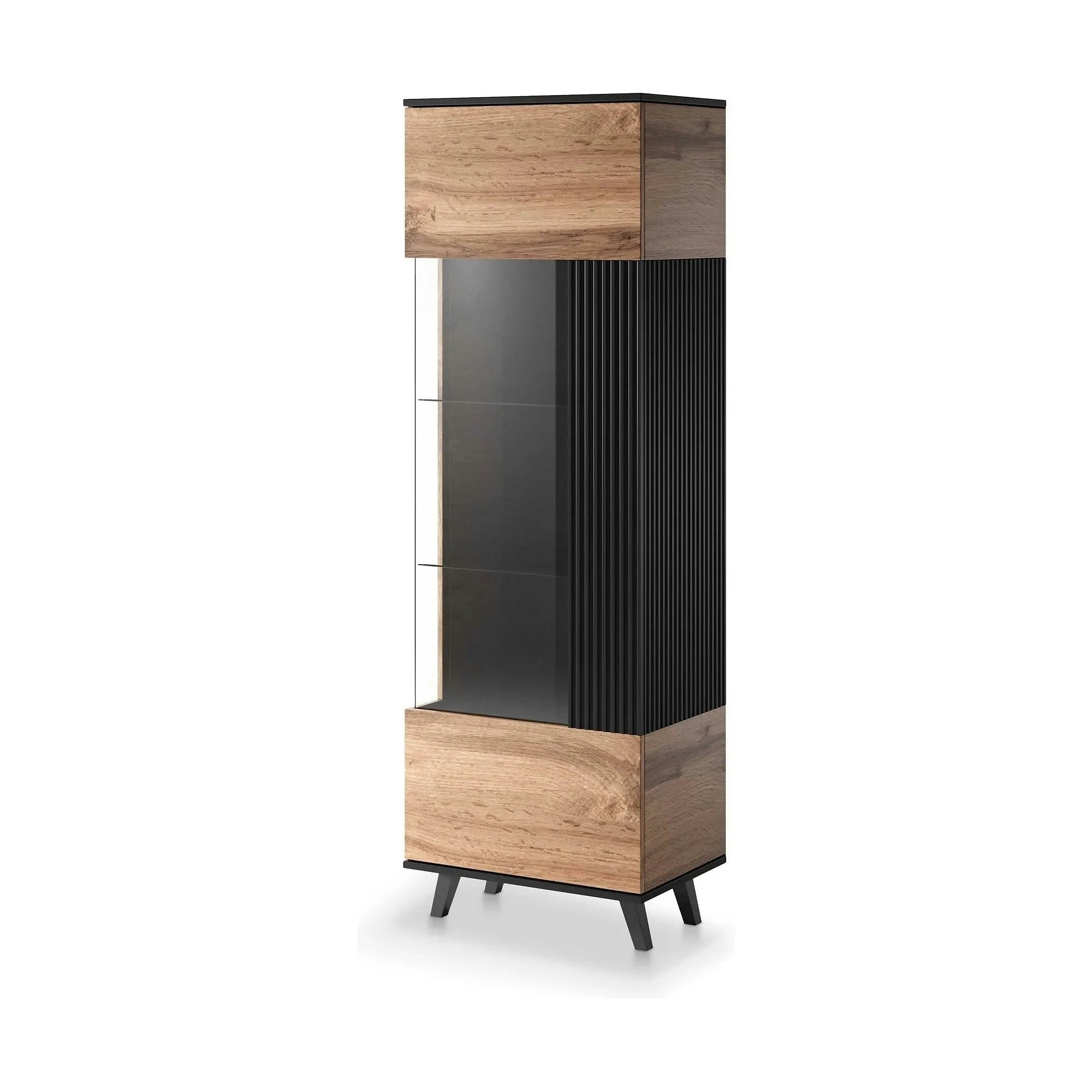 Vitrina RANDOM, stejar wotan/negru, PAL furniruit/polipropilena, 60x40x182 cm