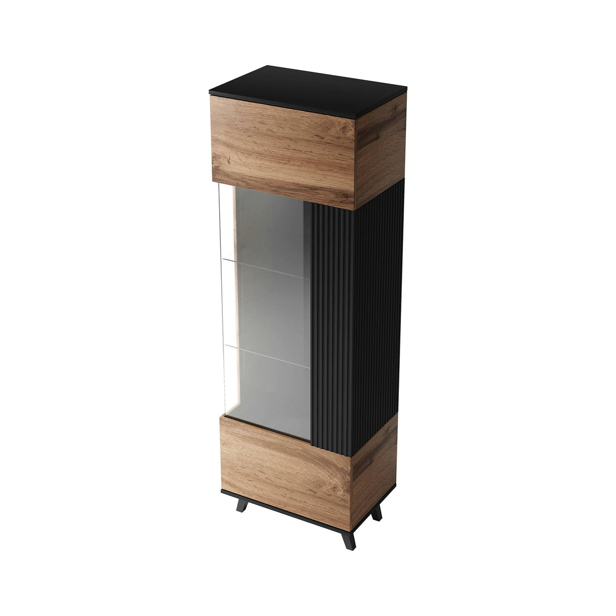 Vitrina RANDOM, stejar wotan/negru, PAL furniruit/polipropilena, 60x40x182 cm