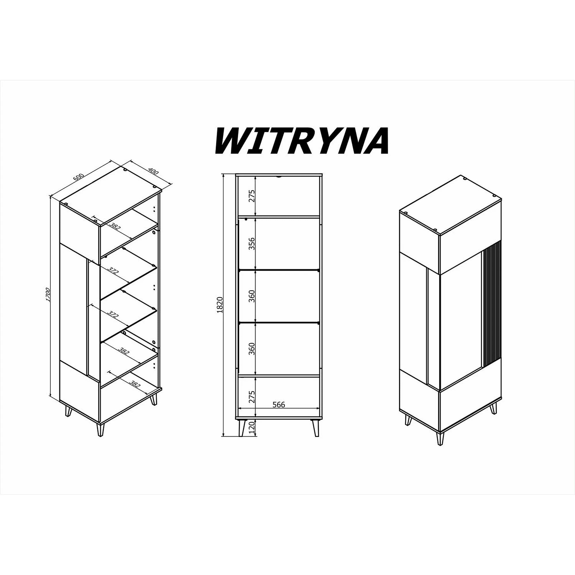 Vitrina RANDOM, stejar wotan/negru, PAL furniruit/polipropilena, 60x40x182 cm
