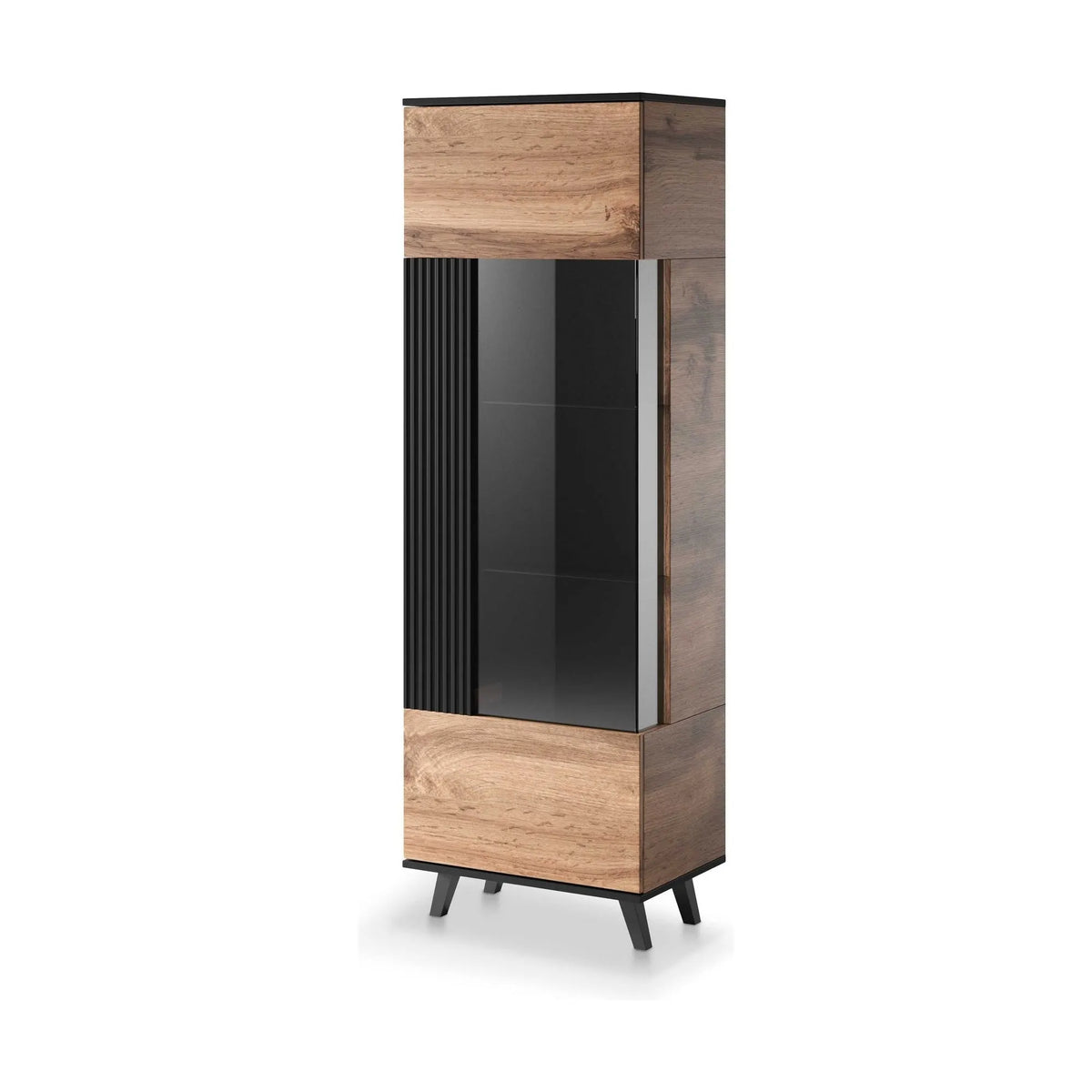 Vitrina RANDOM, stejar wotan/negru, PAL furniruit/polipropilena, 60x40x182 cm