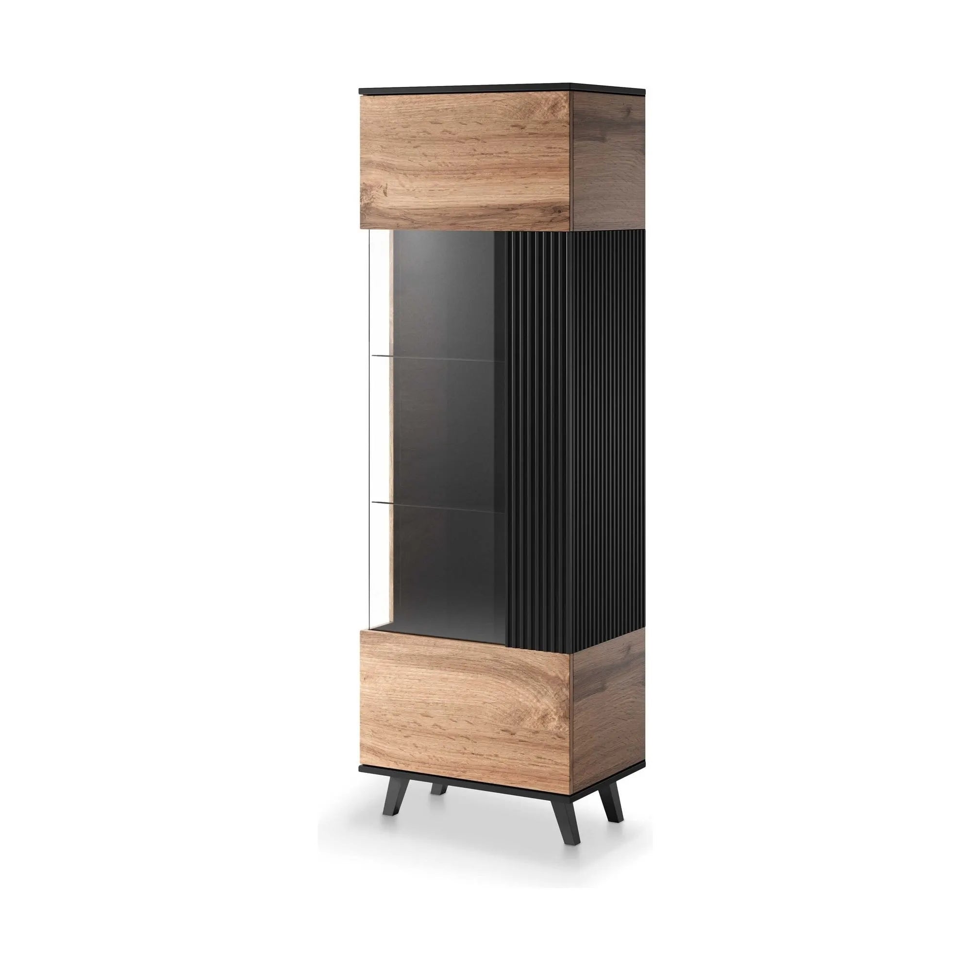 Vitrina RANDOM, stejar wotan/negru, PAL furniruit/polipropilena, 60x40x182 cm
