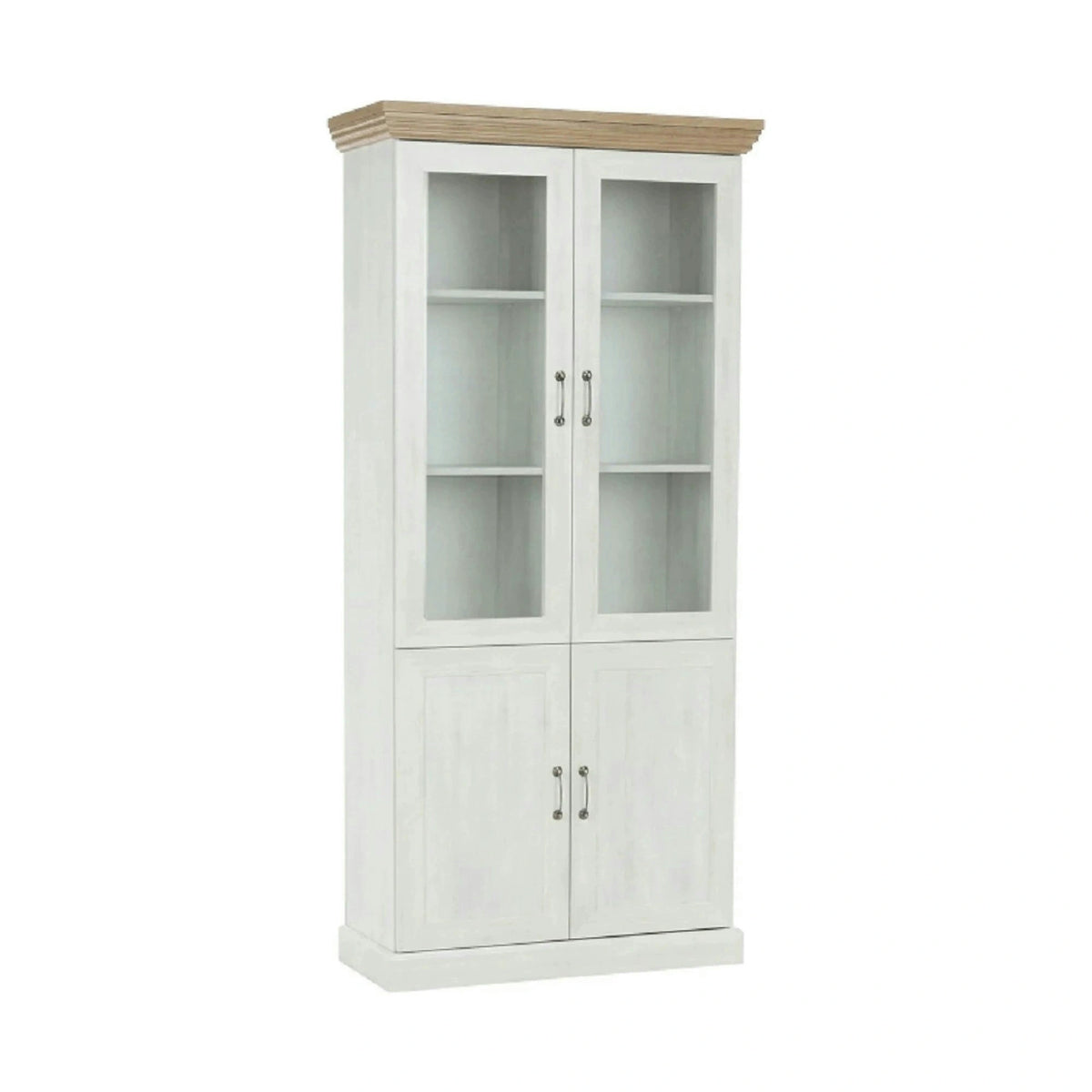 Vitrina ROYAL W4D, pin nordic/stejar salbatic, PAL melaminat/plinte decorative/metal, 87x39x187 cm