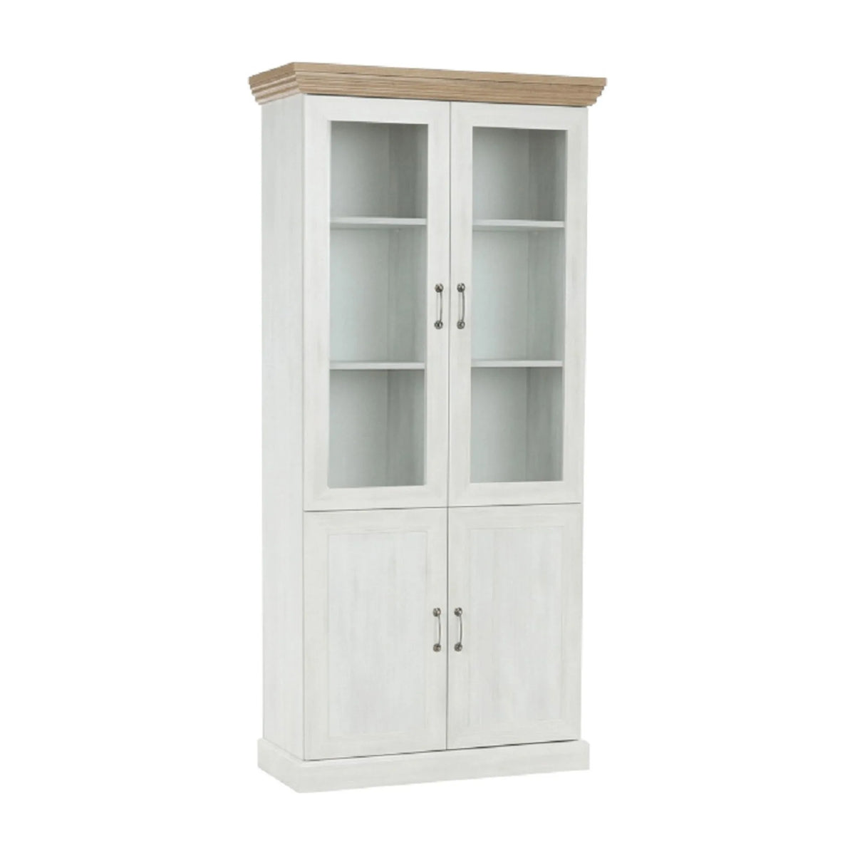 Vitrina ROYAL W4D, pin nordic/stejar salbatic, PAL melaminat/plinte decorative/metal, 87x39x187 cm
