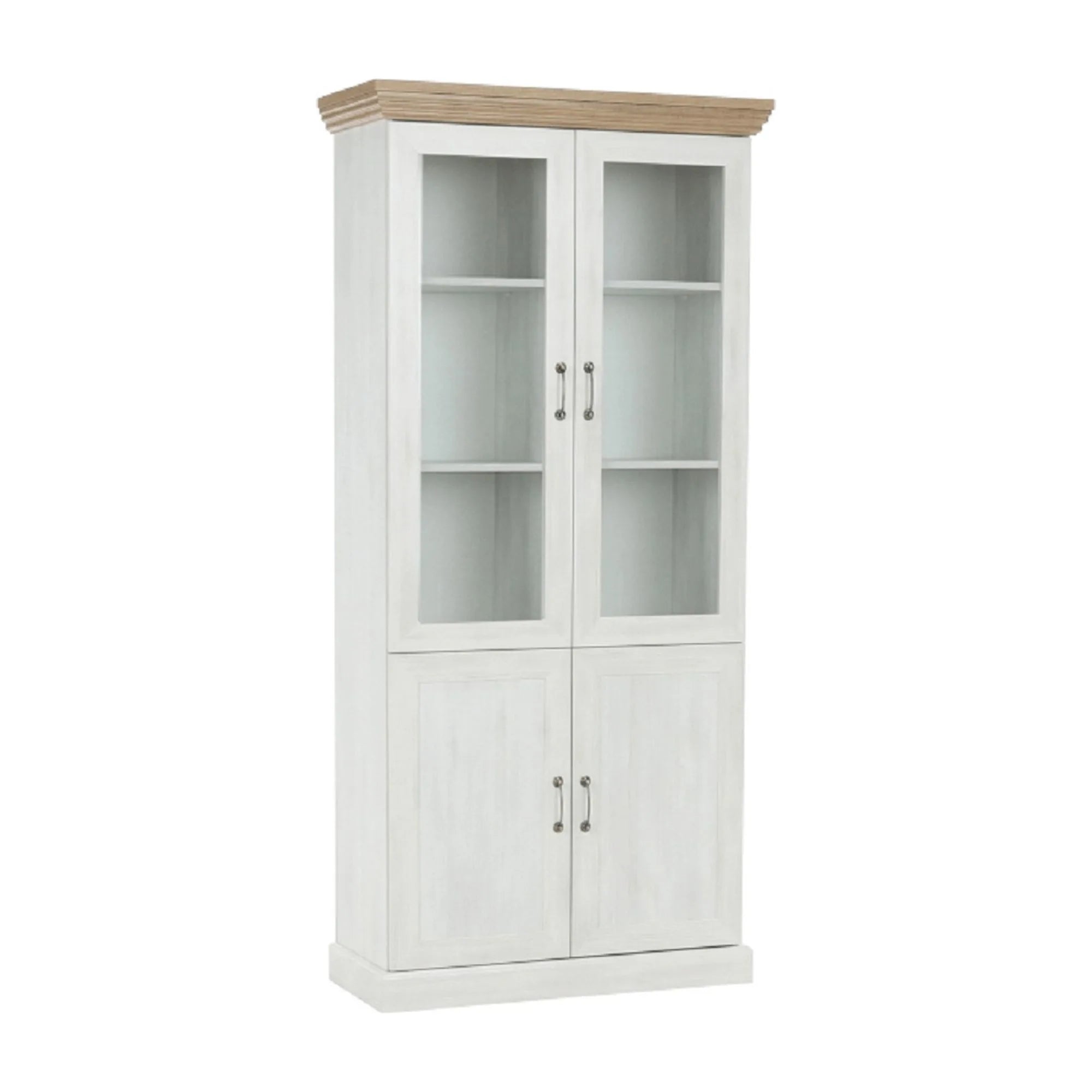 Vitrina ROYAL W4D, pin nordic/stejar salbatic, PAL melaminat/plinte decorative/metal, 87x39x187 cm