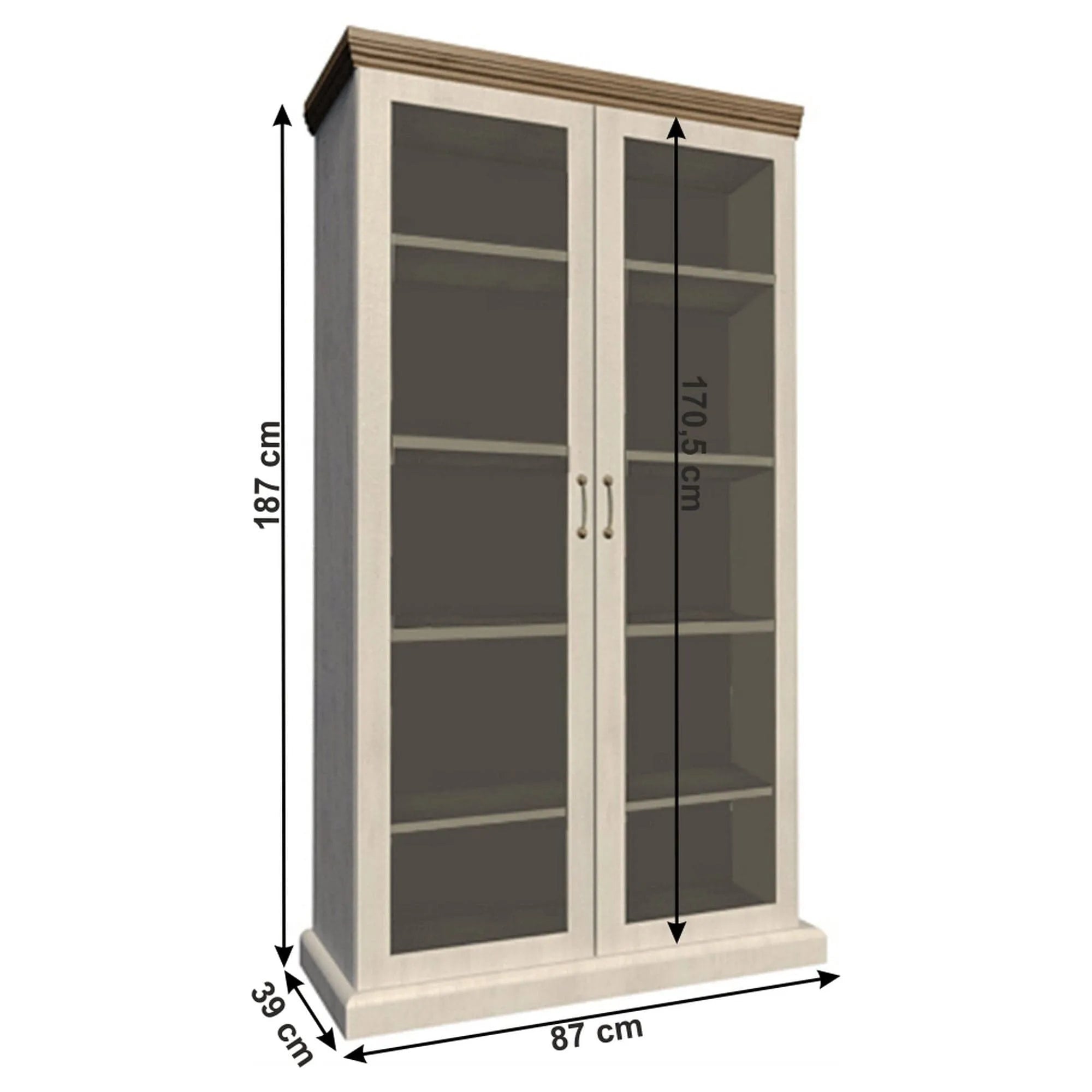 Vitrina ROYAL WS, pin nordic/stejar salbatic, PAL melaminat/plinte decorative/metal, 87x39x187 cm
