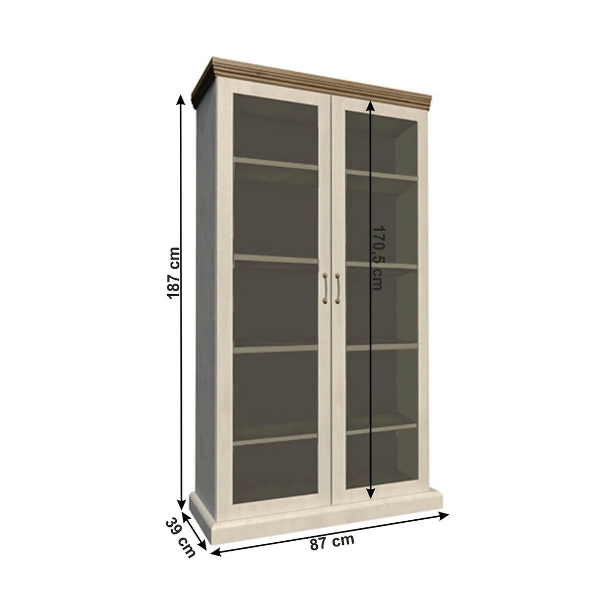Vitrina ROYAL WS, pin nordic/stejar salbatic, PAL melaminat/plinte decorative/metal, 87x39x187 cm