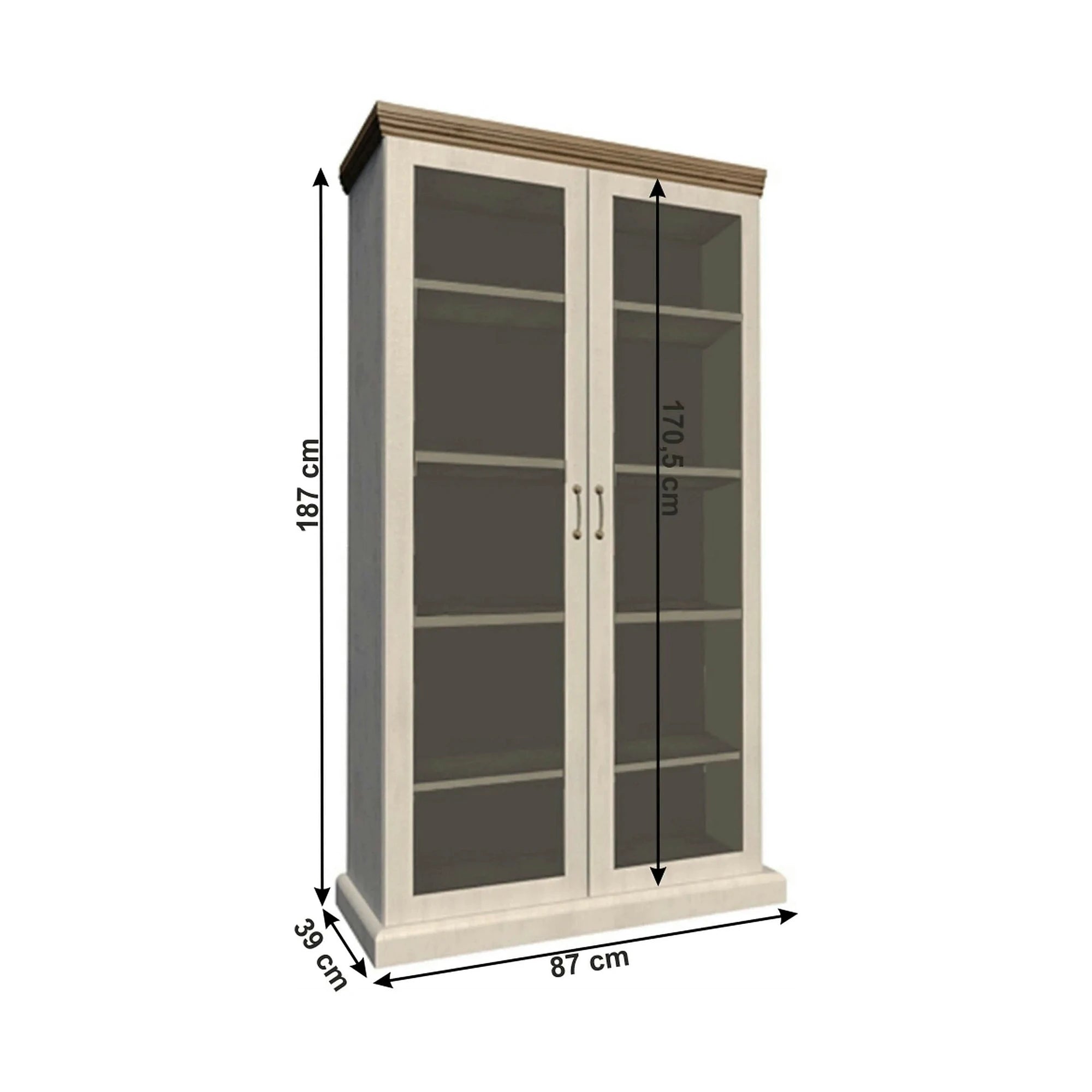 Vitrina ROYAL WS, pin nordic/stejar salbatic, PAL melaminat/plinte decorative/metal, 87x39x187 cm