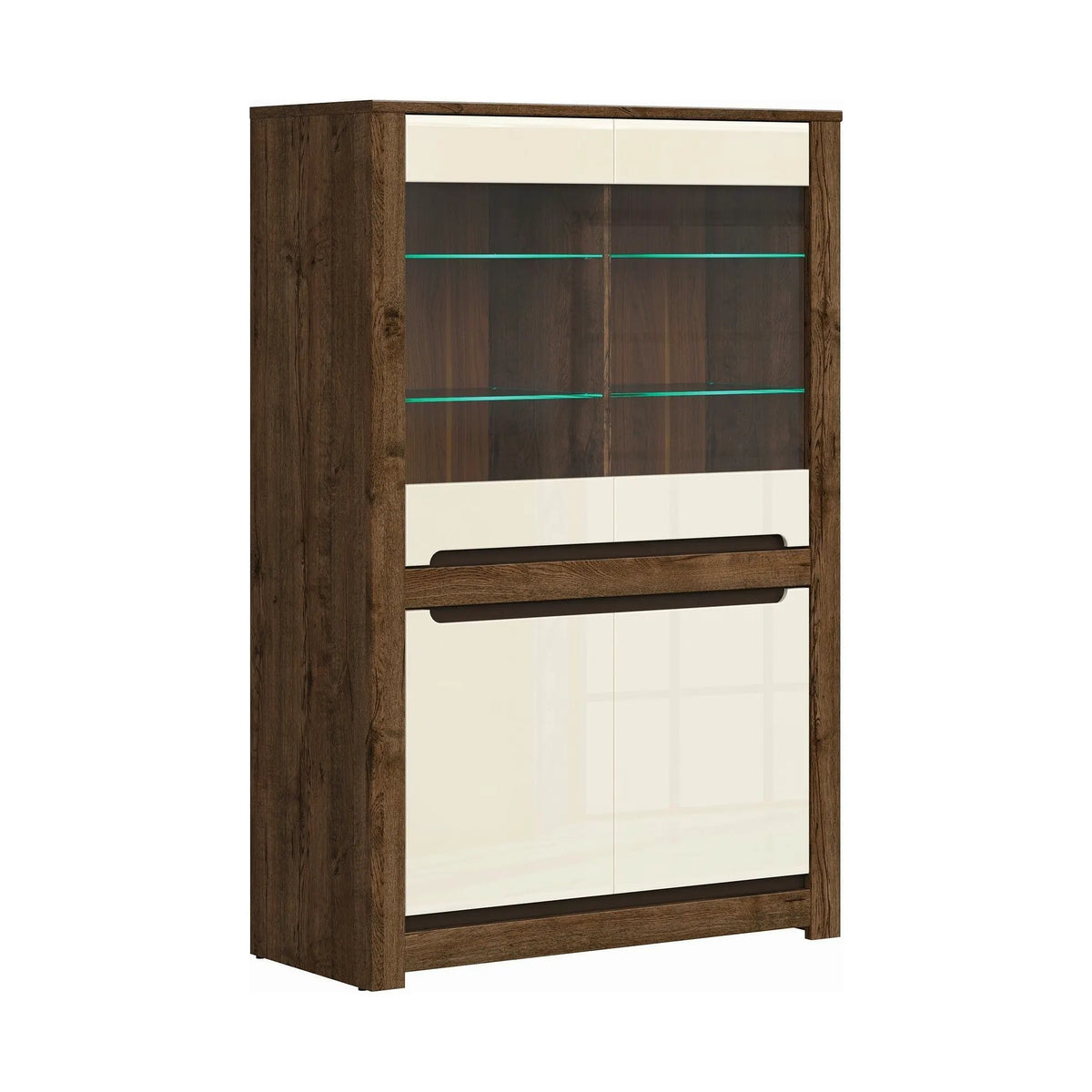 Vitrina RUSO, bej/stejar inchis, 104x46x159 cm