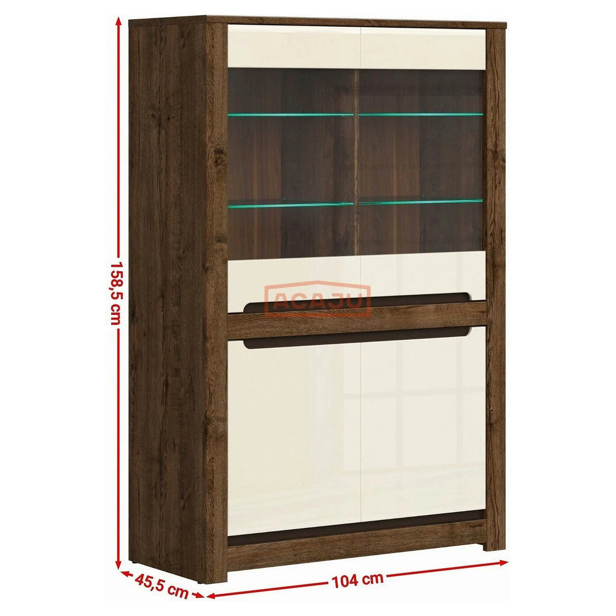 Vitrina RUSO, bej/stejar inchis, 104x46x159 cm
