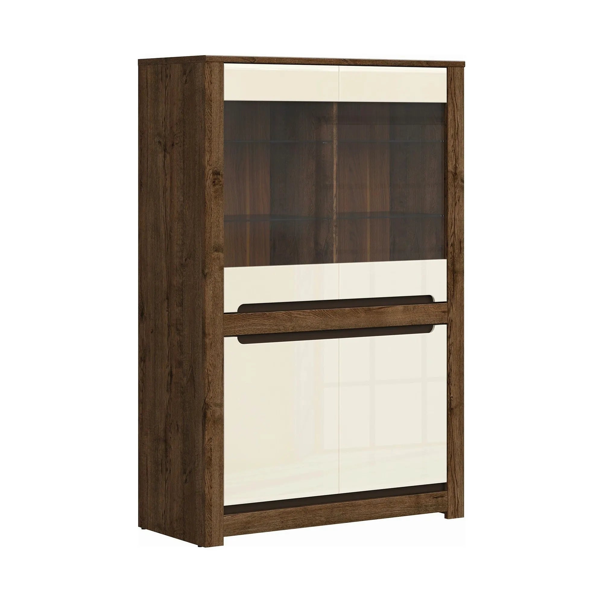 Vitrina RUSO, bej/stejar inchis, 104x46x159 cm
