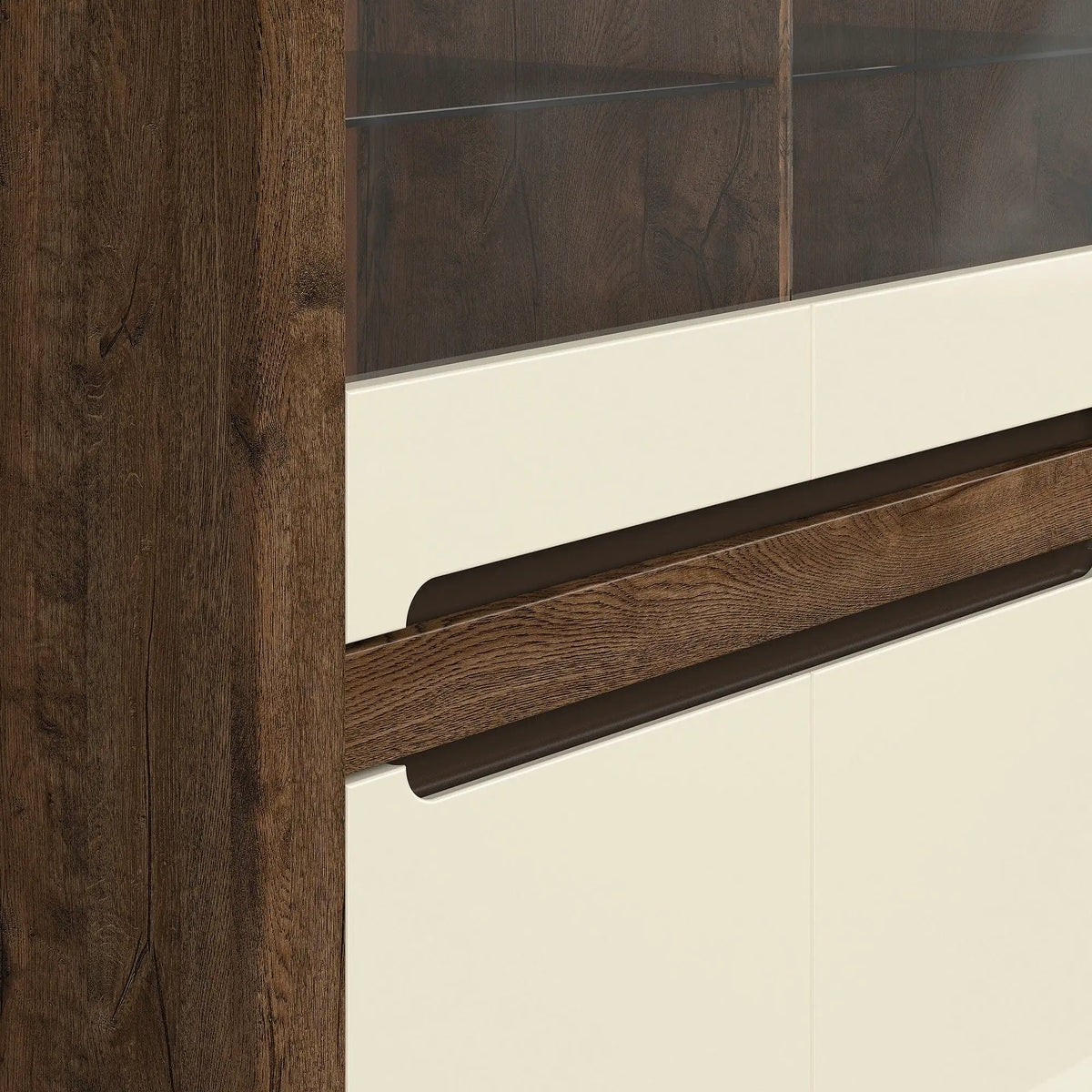 Vitrina RUSO, bej/stejar inchis, 104x46x159 cm