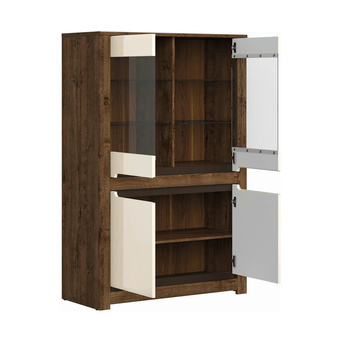 Vitrina RUSO, bej/stejar inchis, 104x46x159 cm