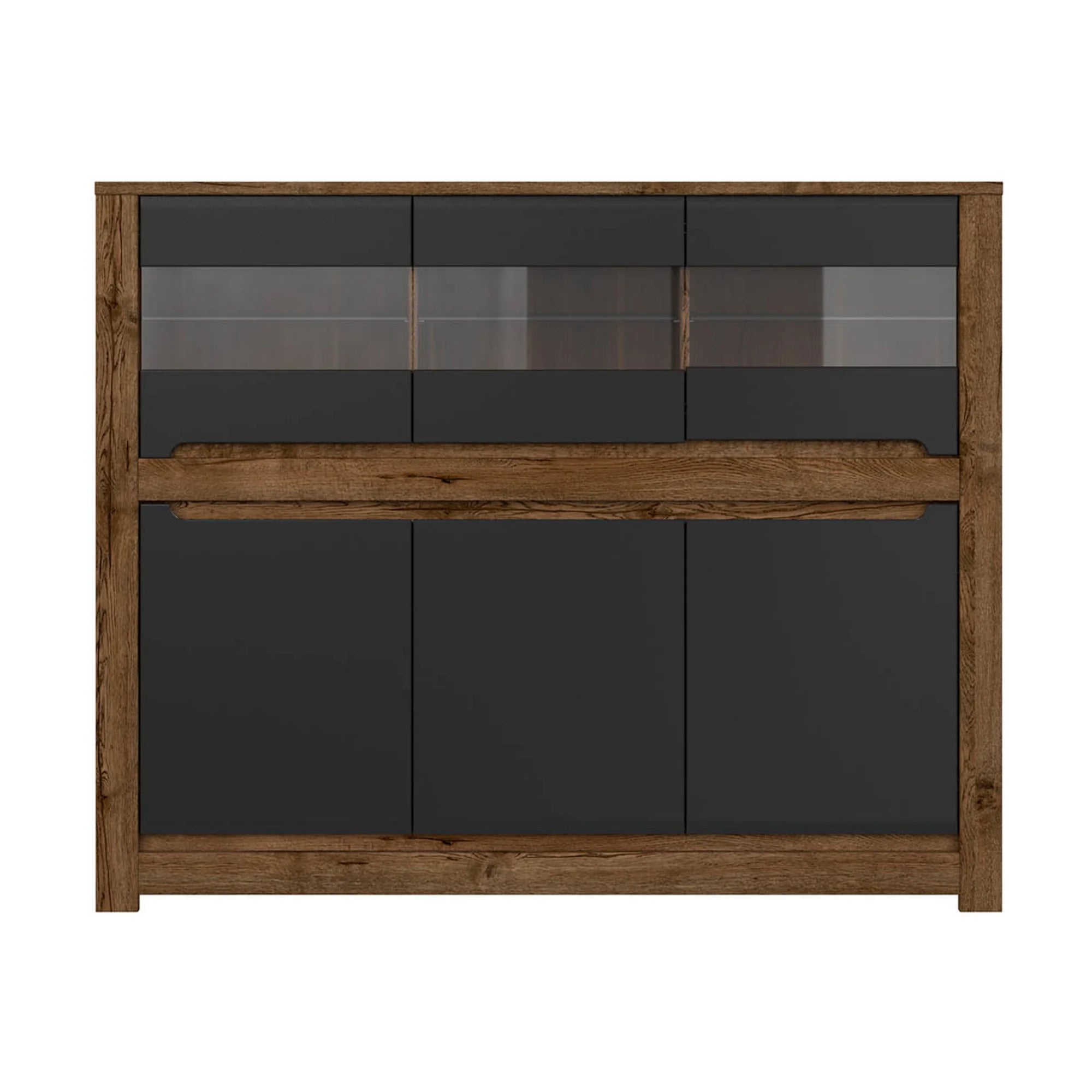 Vitrina RUSO, stejar/negru mat, PAL/sticla, 149x46x121 cm