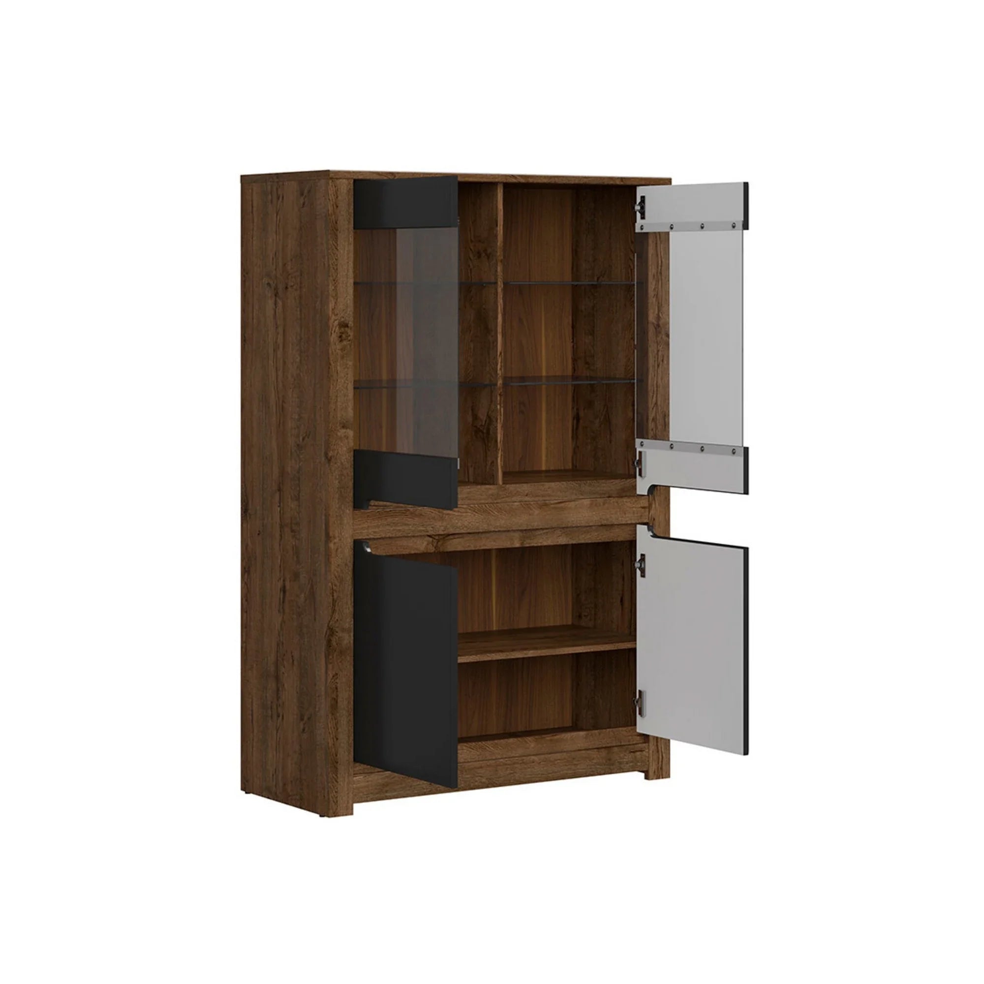 Vitrina RUSO, stejar/negru, PAL/sticla securizata, 104x46x159 cm