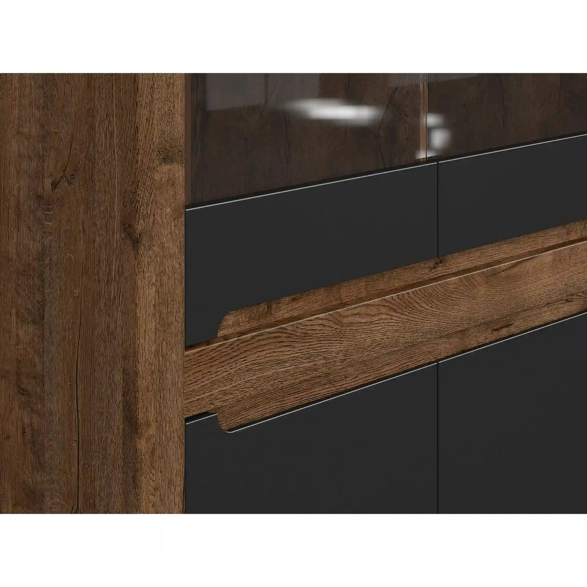 Vitrina RUSO, stejar/negru, PAL/sticla securizata, 104x46x159 cm