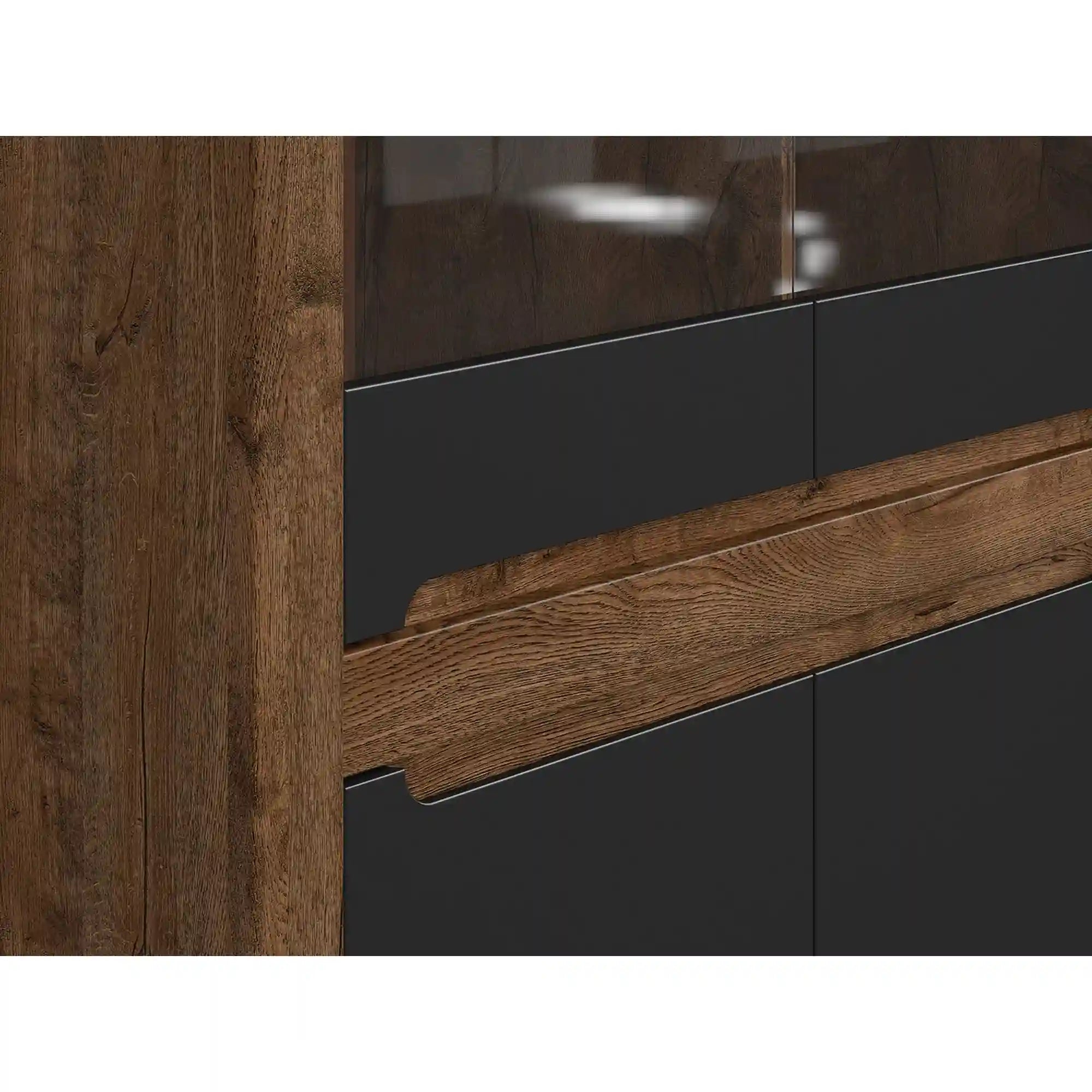 Vitrina RUSO, stejar/negru, PAL/sticla securizata, 104x46x159 cm