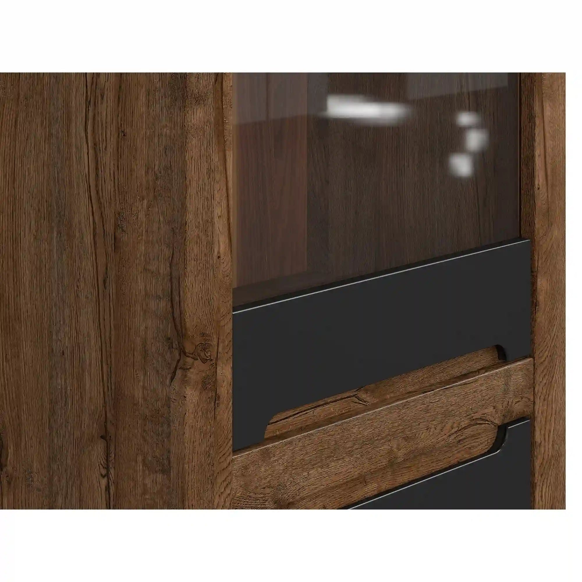 Vitrina RUSO, stejar/negru, PAL/sticla securizata, 69x46x205 cm