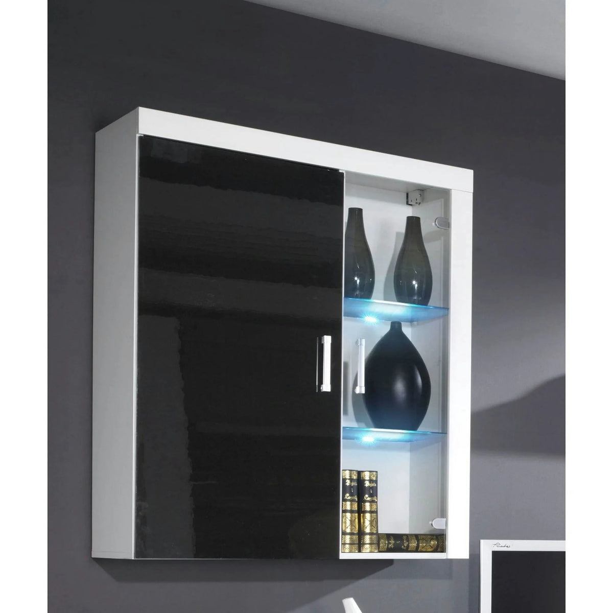 Vitrina SAMBA REG-4, alb/negru, PAL laminat, 111x35x90 cm