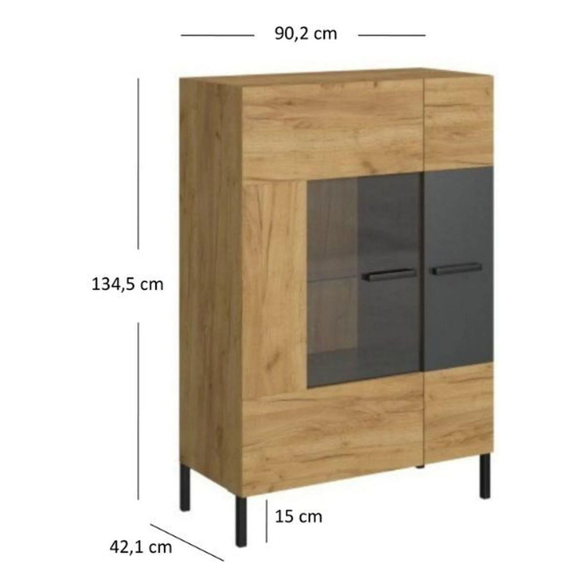 Vitrina SANTES, stejar artisan auriu, PAL laminat, 90x42x135 cm