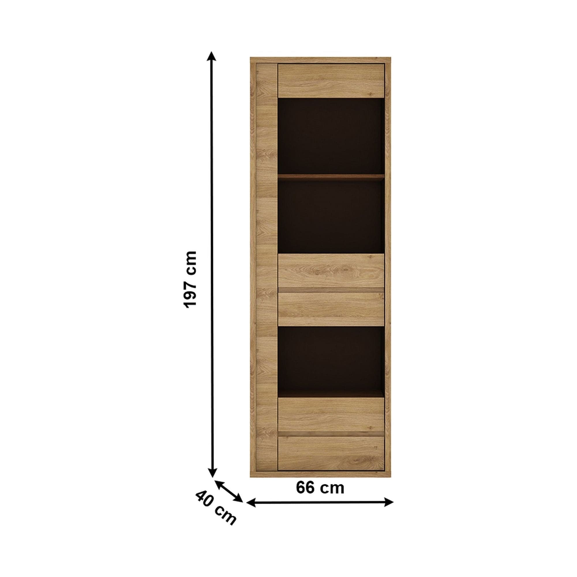 Vitrina SHELDON TIP 1, stejar shetland, PAL laminat/sticla, 66x40x197 cm