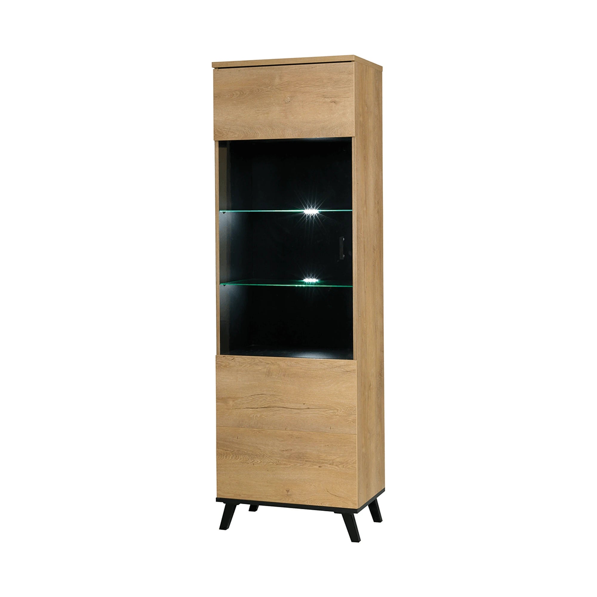 Vitrina SIRAN TYP 2, stejar lefkas, DTD laminat/plastic, 61x40x191 cm