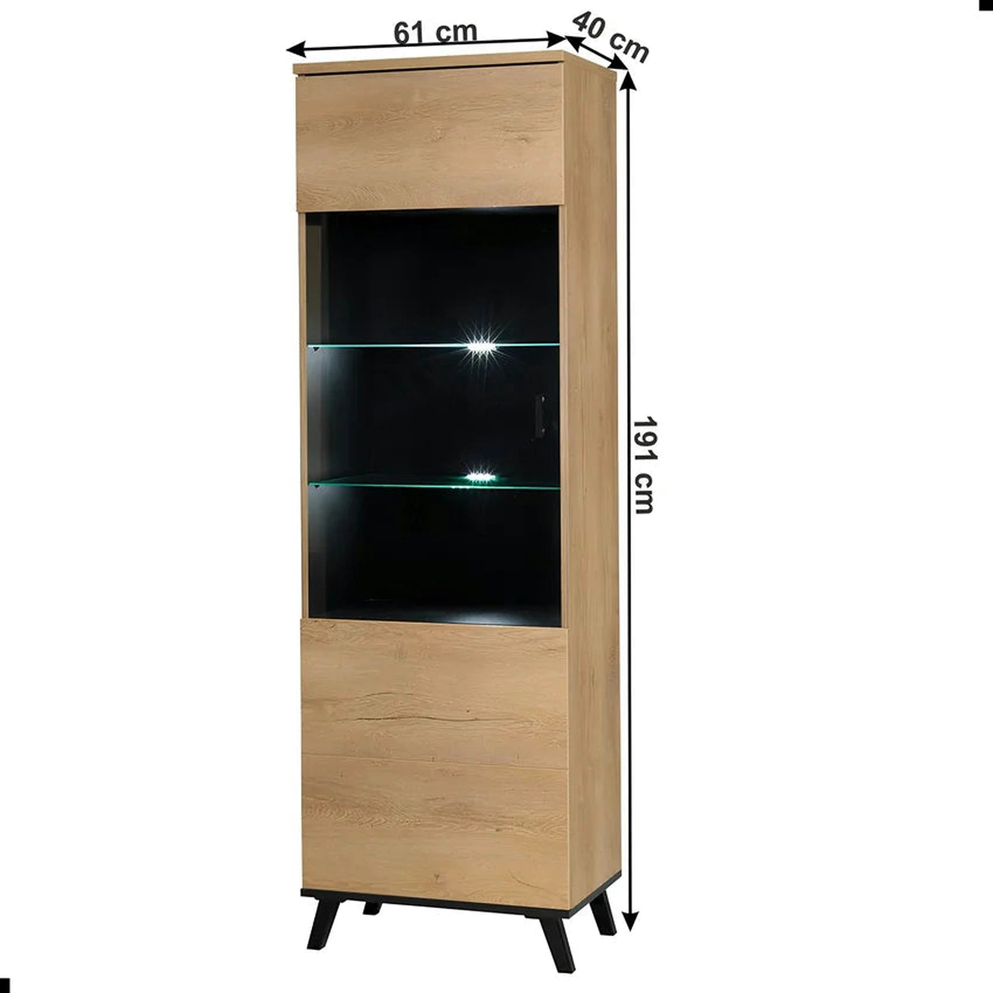 Vitrina SIRAN TYP 2, stejar lefkas, DTD laminat/plastic, 61x40x191 cm
