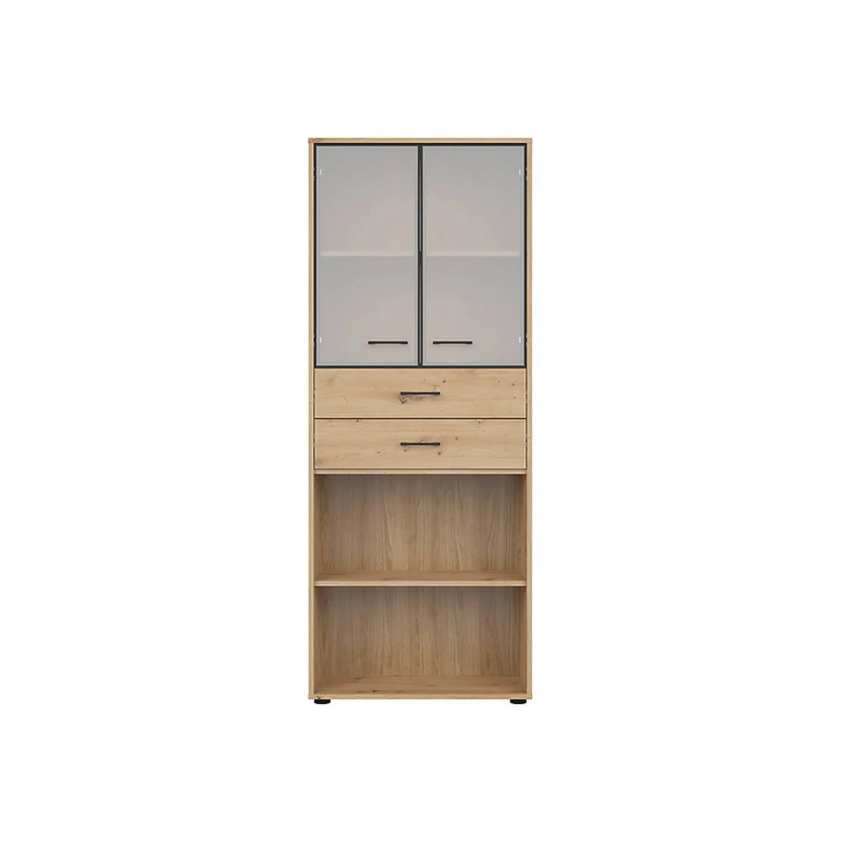 Vitrina SPACE OFFICE, stejar artisan/negru fumuriu, PAL laminat/sticla, 80x38x203 cm