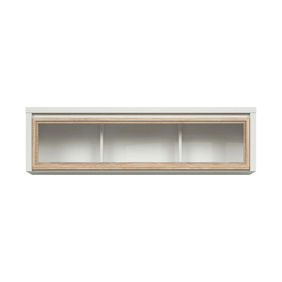 Vitrina suspendata KASPIAN, alb/stejar sonoma, PAL/sticla, 144x31x40 cm